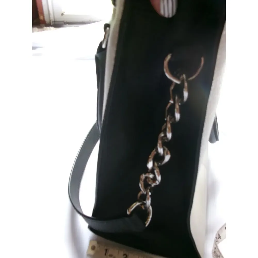 Michael Kors Hamilton Tote Bag Ivory Black Saffiano Chain Shoulder Satchel